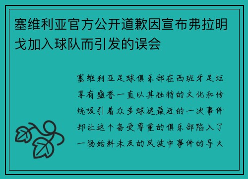 塞维利亚官方公开道歉因宣布弗拉明戈加入球队而引发的误会